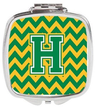 CJ1059-HSCM Letter H Chevron Green & Gold Compact Mirror