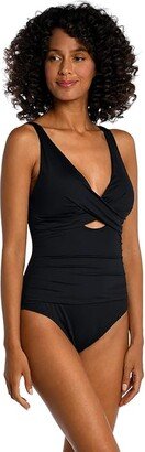 Island Goddess Cross Front Keyhole Mio (Black) Women's Swimsuits One Piece