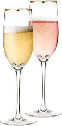 Berkware Crystal Champagne Flutes with Gold Tone Rim - 7.7oz (Set of 2)