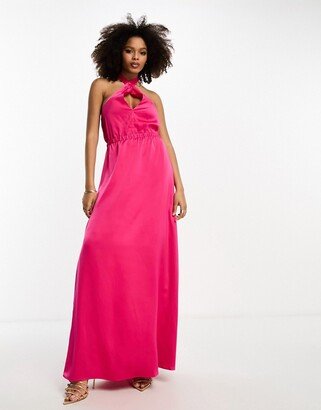 Bridesmaid satin multiway halterneck maxi dress in vibrant pink