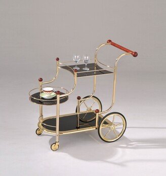 Global Pronex Lacy Serving Cart, Gold Plated, Cherry Wood & Black Glass 98006