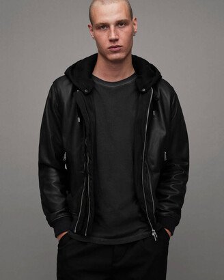 Valk Removable Hood Leather Bomber Jacket - Black