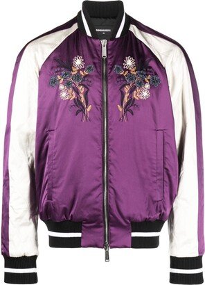 Floral-Embroidered Bomber Jacket