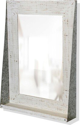 Barnwood & Galvanized Distressed Wooden Mirror With Galvanized Detail And Shelf