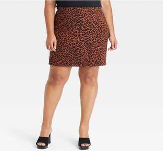 Women' Ponte Mini A-Line Skirt Dark Brown Leopard Print 4X