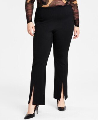 Plus Size Split-Front Ponte-Knit Pants, Created for Macy's