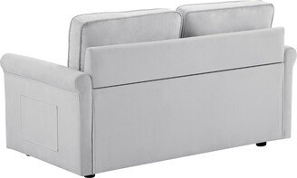 TOSWIN Modern Velvet Upholstered Loveseat Sofa Bed, Couch Adjustable Back Convertible Sleeper Sofa with 2 Pillows and Nailhead Trim