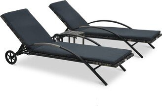 Sun Loungers with Table Poly Rattan Anthracite - 78.7 x 25.6x 15.4