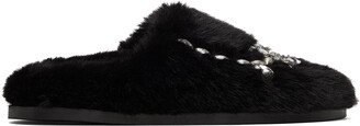 Black Embellished Furry Slippers