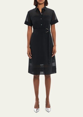 Short-Sleeve Belted Layered Shirtdress