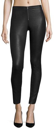 Front-Zip Leather Leggings