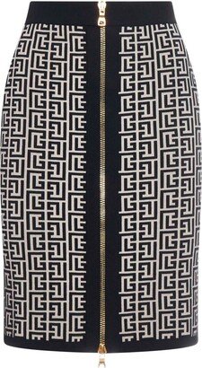 Monogram Zip-Up Mini Skirt