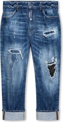 Turn-Up Hem Distressed Cropped Jeans