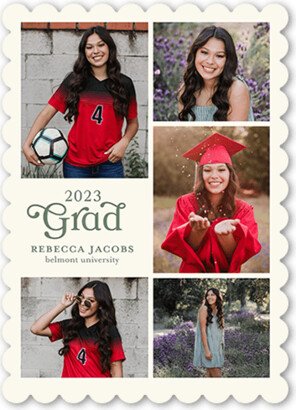 Graduation Announcements: Grad Block Graduation Announcement, White, 5X7, Pearl Shimmer Cardstock, Scallop