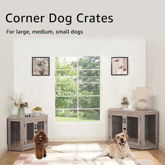 beeNbkks Corner Dog Crate Furniture, Wooden Dog Kennel End Table