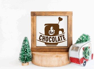 Hot Chocolate Mug, Cocoa Bar, Square Wood Framed Farmhouse Country Sign, Christmas Decor