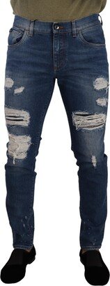 Blue Wash Cotton Stretch Slim Fit Denim Men's Jeans