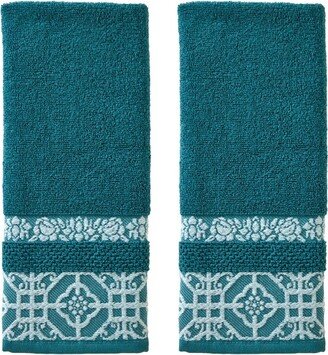 2pk Vern Yip Floral Lanterns Hand Towel Teal Green