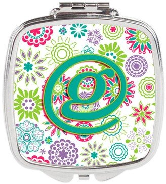 CJ2011-GSCM Letter G Flowers Pink Teal Green Initial Compact Mirror
