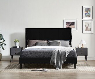 RASOO Velvet Bed Frame with Tufted Headboard - Modern Decorative Nailheads-AB