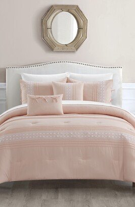 Bryne Pleated Embroidered Design Twin Comforter 4-Piece Set - Blush