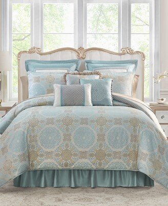 Jonet 6 Piece Comforter Set, King - Cream, Aqua