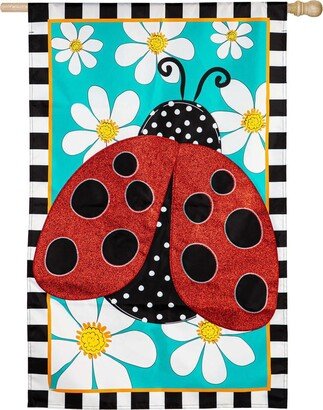 Ladybug with Daisies Applique House Flag 28 x 44 Inches Outdoor Decor for Homes and Gardens