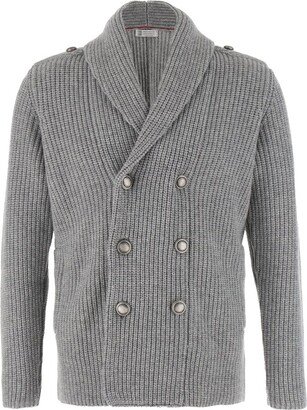 V-Neck Double-Breasted Cardigan-AB