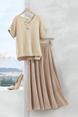 Women's Linen Circle Skirt - Antique Beige - PM - Petite Size