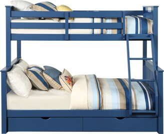 IGEMAN Harley II Twin over Full Wood Storage Bunk Bed with 2 Drawers and Guardrails, Navy Blue Finish