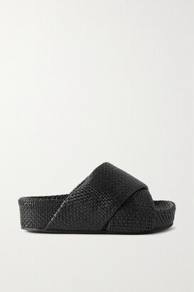 Net Sustain Woven Leather Platform Slides - Black