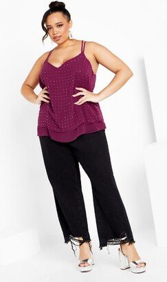 | Women's Plus Size Strappy Nail Top - Mulberry - 18W