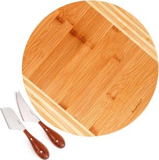 3Pc Aaron Probyn Cheese Board Set, Bamboo Cutting Board, Cheese Knives