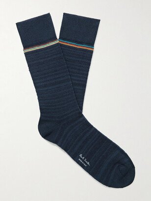 Striped Ribbed Cotton-Blend Socks-AA