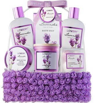 Lovery Lavender Body Care Gift Set, Handmade Self Care Kit, 15 Piece