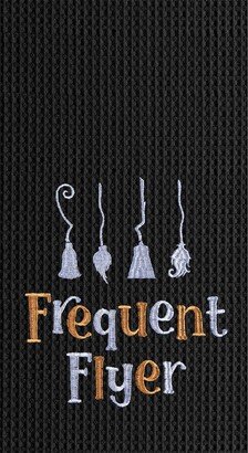 Frequent Flyer Witch Broom Halloween Embroidered Cotton Waffle Weave Kitchen Towel