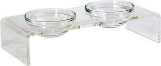 Hiddin Clear Double Bowl Pet Feeder With Glass Bowls