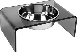 Hiddin Smoke Grey Single Bowl Pet Feeder With Silver Bowl