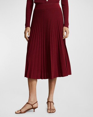 Sunburst-Pleated Cotton-Blend Midi Skirt