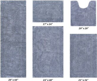 Set of 5 Lux Collection Silver Cotton Tufted Reversible Bath Rug Set