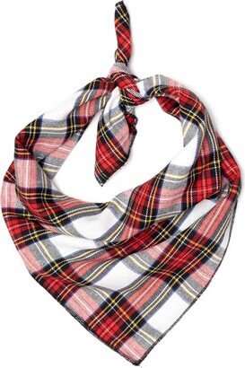 The Worthy Dog Stewart Tartan Plaid Classic Square Tie-On Bandana - Red/White - L