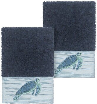 Mia Embellished Washcloth - Set of 2 - Midnight Blue