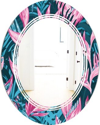 Designart 'Handdrawn Tropical Flowers' Printed Modern Round or Oval Wall Mirror - Triple C