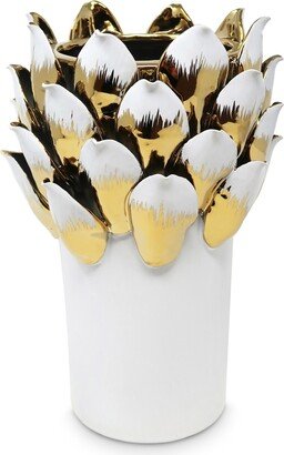 Vivience Vase with Petals, 10 H - White, Gold