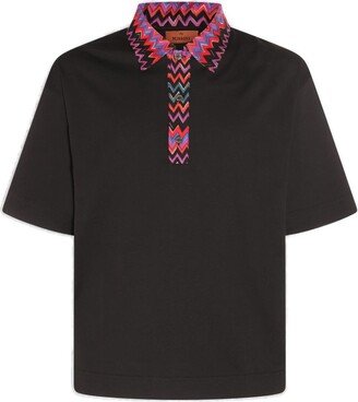 Zigzag Chevron-Trim Short Sleeved Polo Shirt