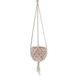 Pink Ceramic Macramé Hanging Planter