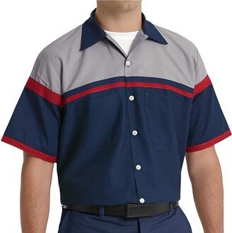 Red Kap Mens Industrial Work Shirt, Regular Fit, Short Sleeve (Navy/Red/Light Grey) Men's Clothing