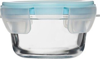 Glass 1 Cup Round Food Storage with Truelock Locking Lid Value Pack, 4-Piece Set - Clear Glass, Mineral Blue Lid