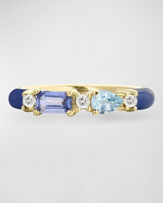 Stevie Wren 14k Gold Sapphire & Aquamarine Enamel Ring, Size 7