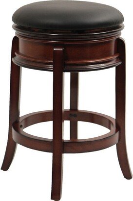 24 inch Swivel Counter Stool, Solid Wood, Faux Leather, Brown and Black - 18 L x 18 W x 24 H Inches